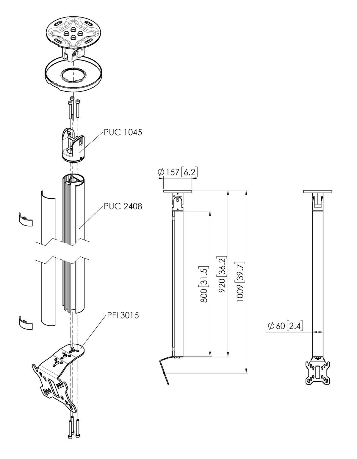 Vogel's CT240811S Display Ceiling Mount - Dimensions