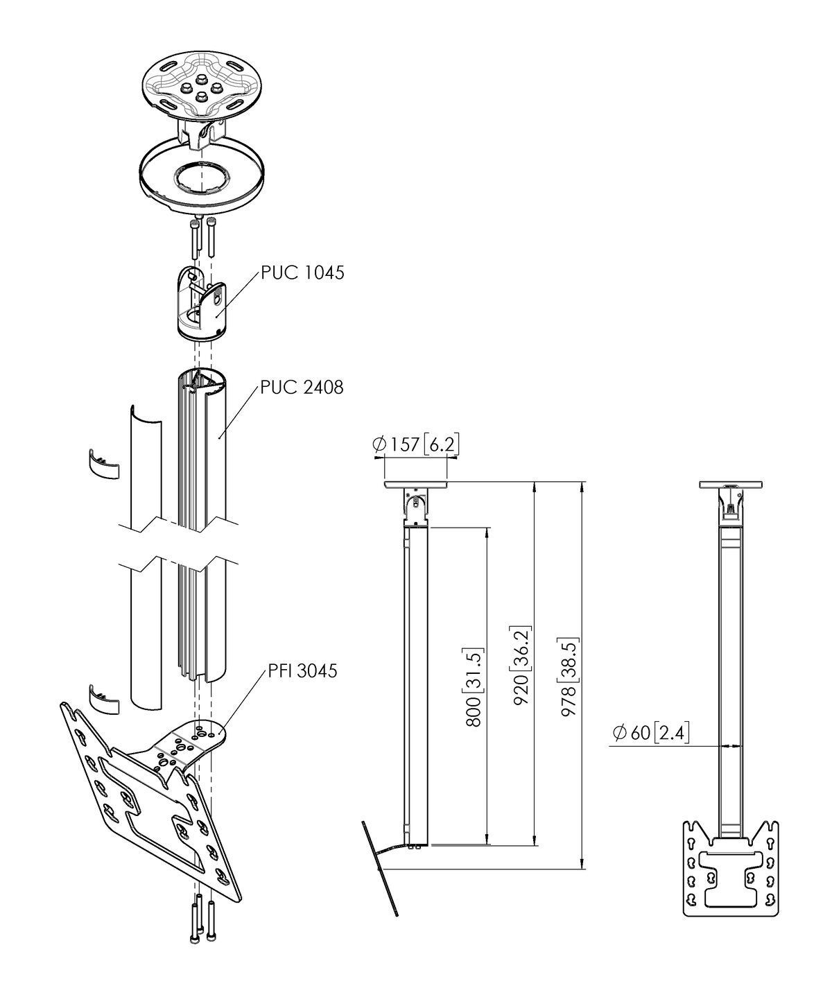 Vogel's CT240822B Display Ceiling Mount - Dimensions
