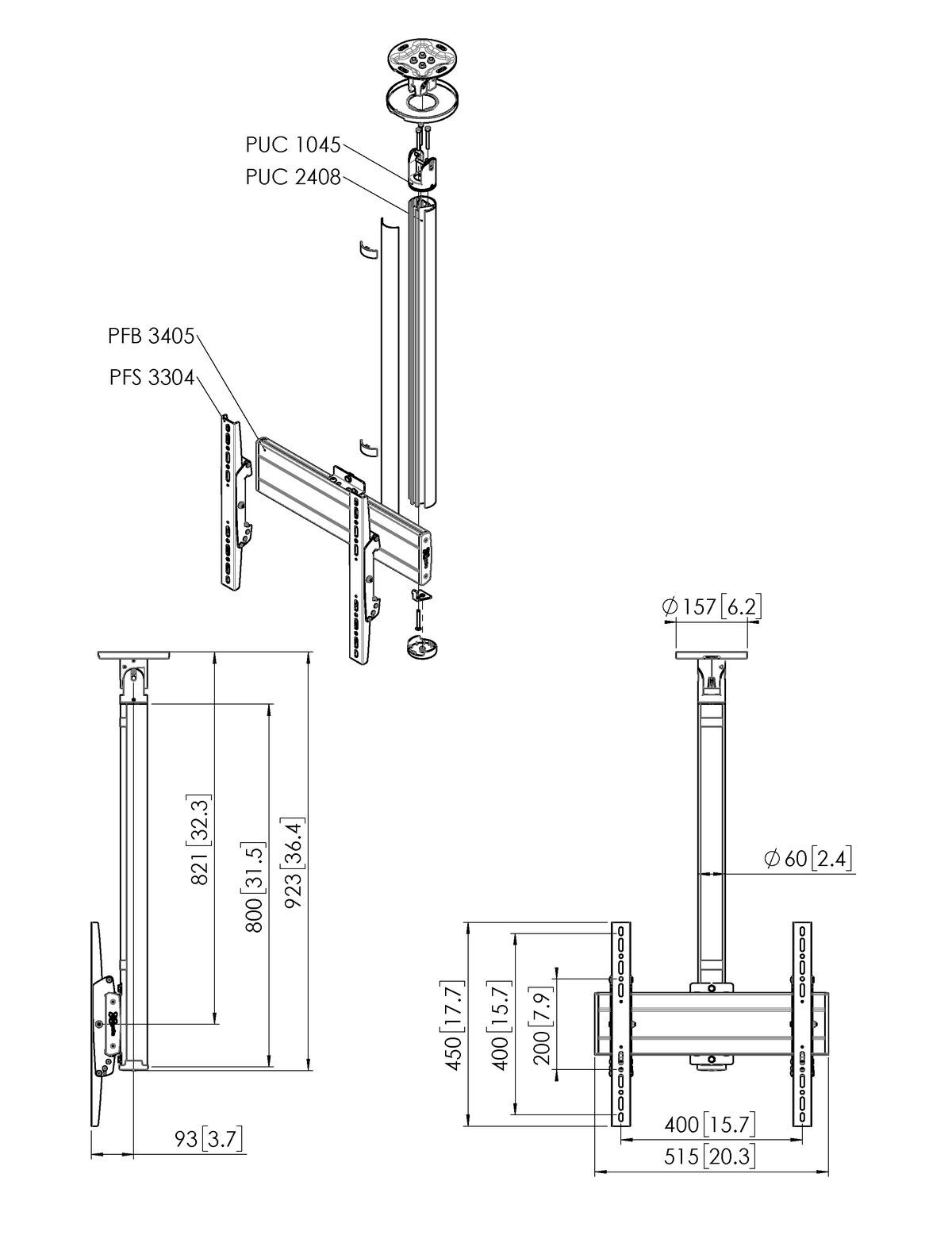 Vogel's CT240844S Display Ceiling Mount - Dimensions