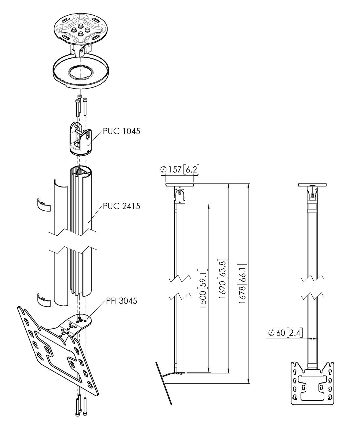 Vogel's CT241522S Bildschirm Deckenhalterung - Dimensions