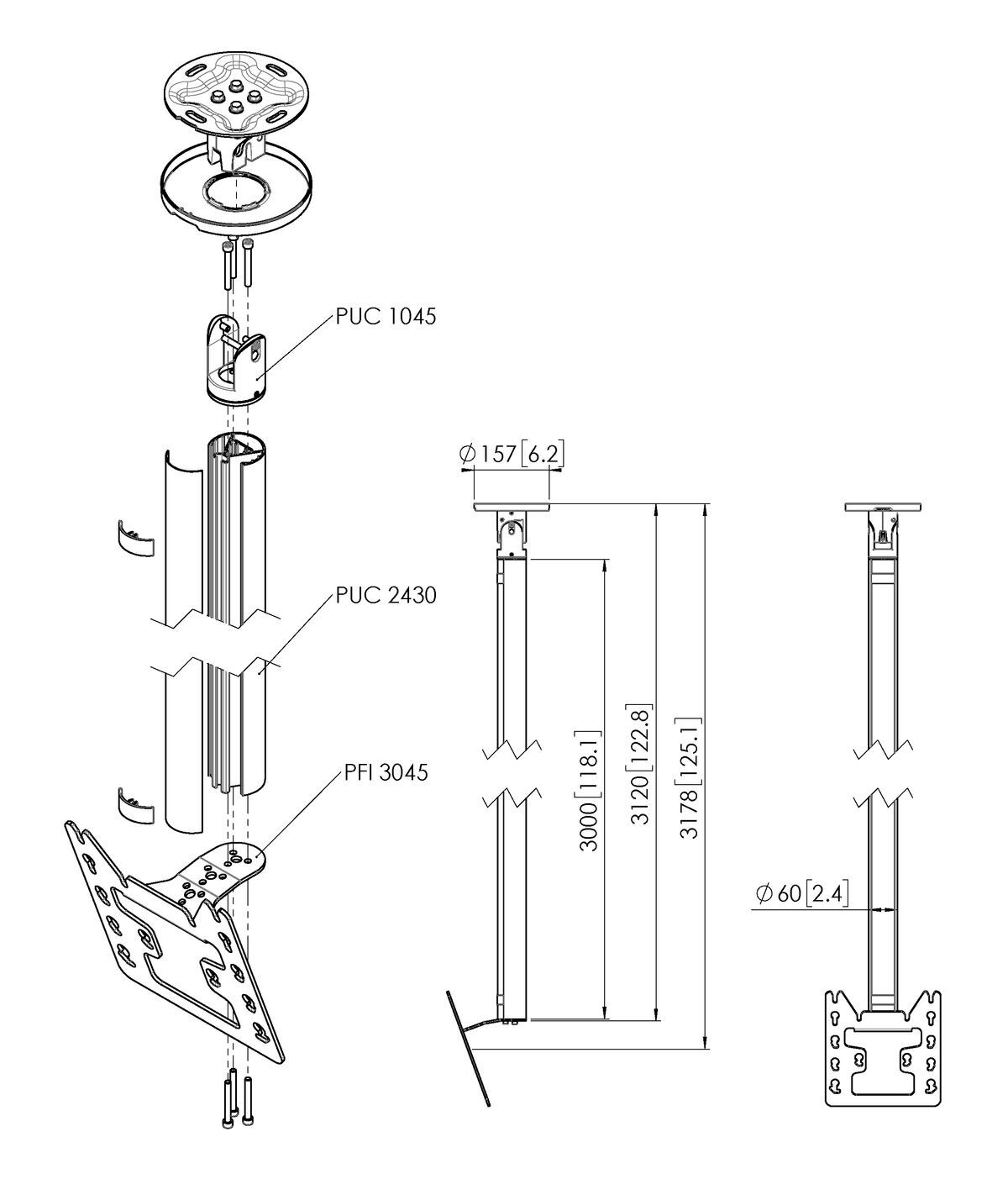Vogel's CT243022B Display Ceiling Mount - Dimensions