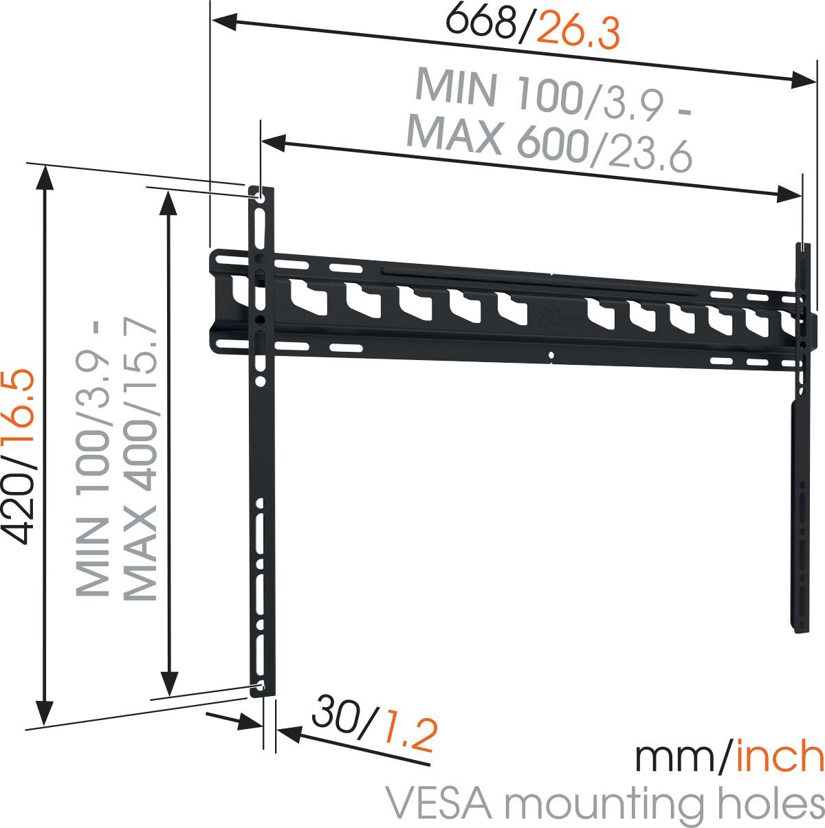 Vogel's MA4000 Fixed TV Wall Mount - Suitable for 40 up to 80 inch TVs up to Dimensions