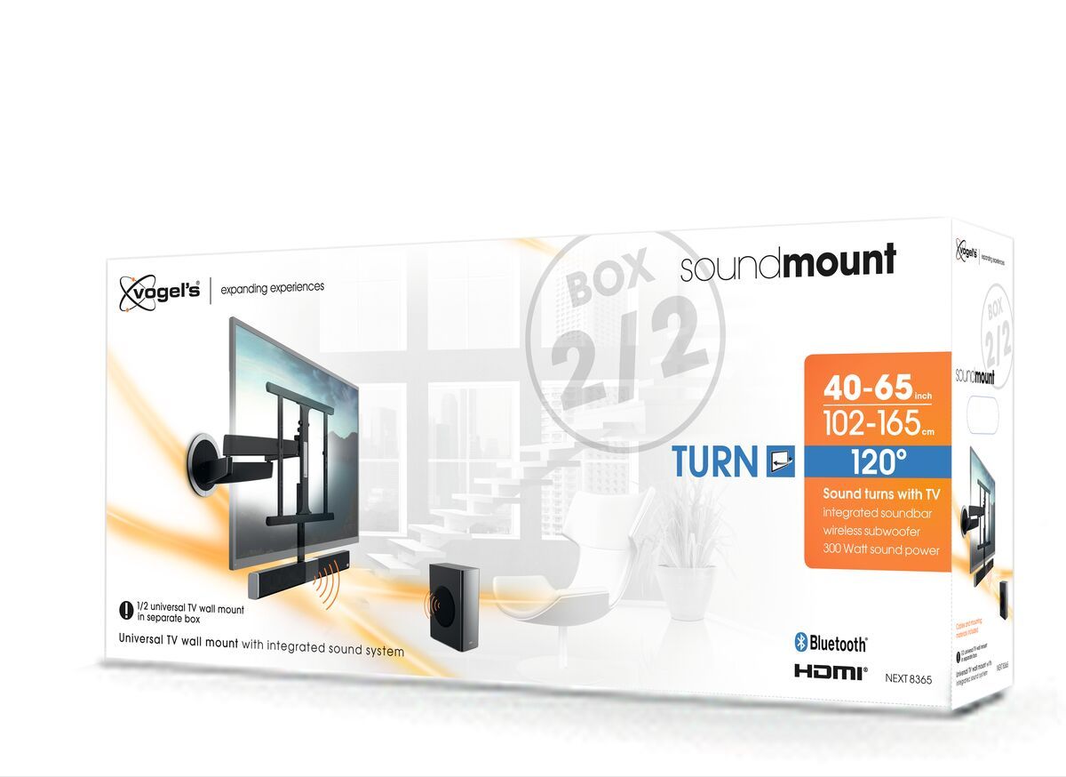 Vogel's SoundMount (NEXT 8365) Schwenkbare TV-Wandhalterung mit integriertem Sound 40 65 30 Beweglich (bis zu 120°) Pack shot 3D