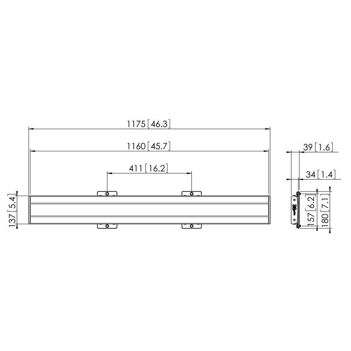 Vogel's PFB 3411S Display Interface Profile - Dimensions