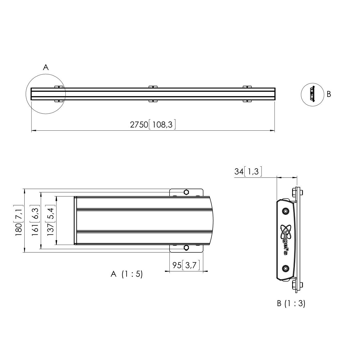 Vogel's PFB 3427S Display Interface Profile - Dimensions