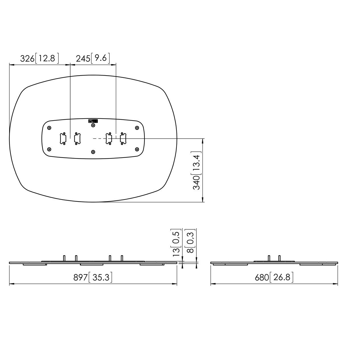 Vogel's PFF 7050B Floor Plate back-to-back - Dimensions