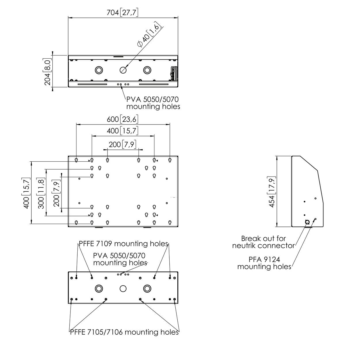 Vogel's PFI 3061 Interface box for PFFE 7105/7106 - Dimensions