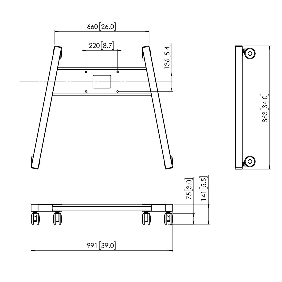 Vogel's PFT 8525 Wagenrahmen schwarz - Dimensions