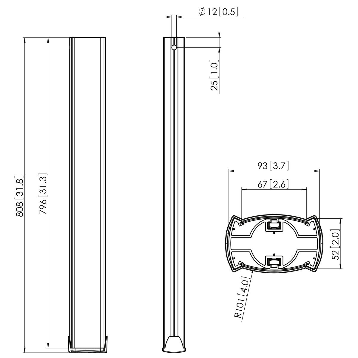 Vogel's PUC 2508S Pole - Dimensions