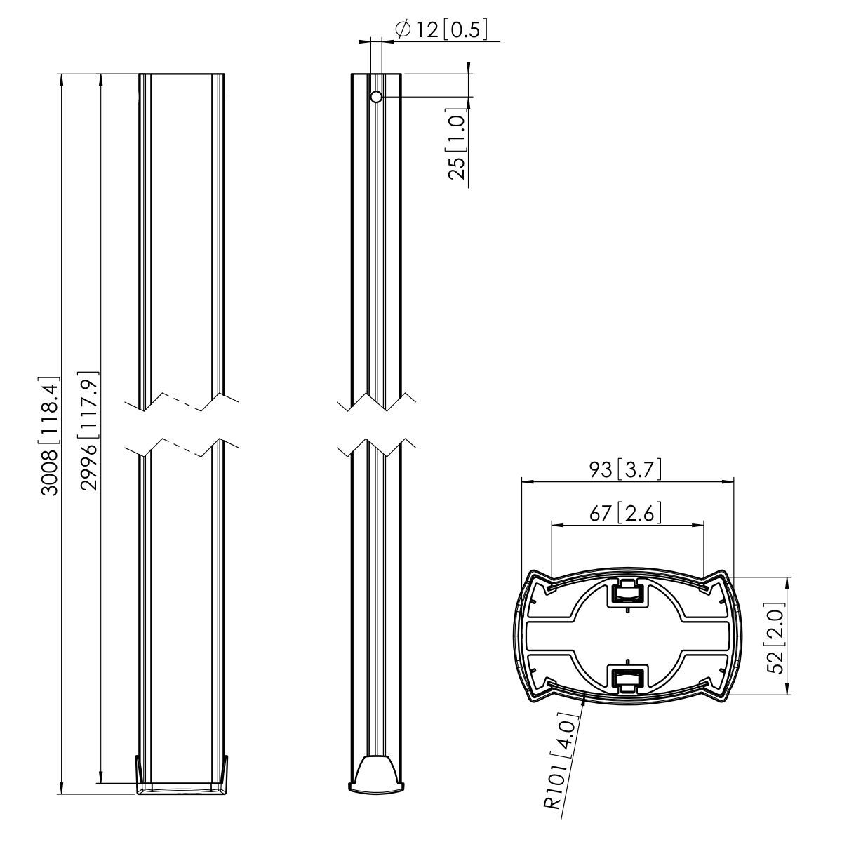 Vogel's PUC 2530B tubo - Dimensions