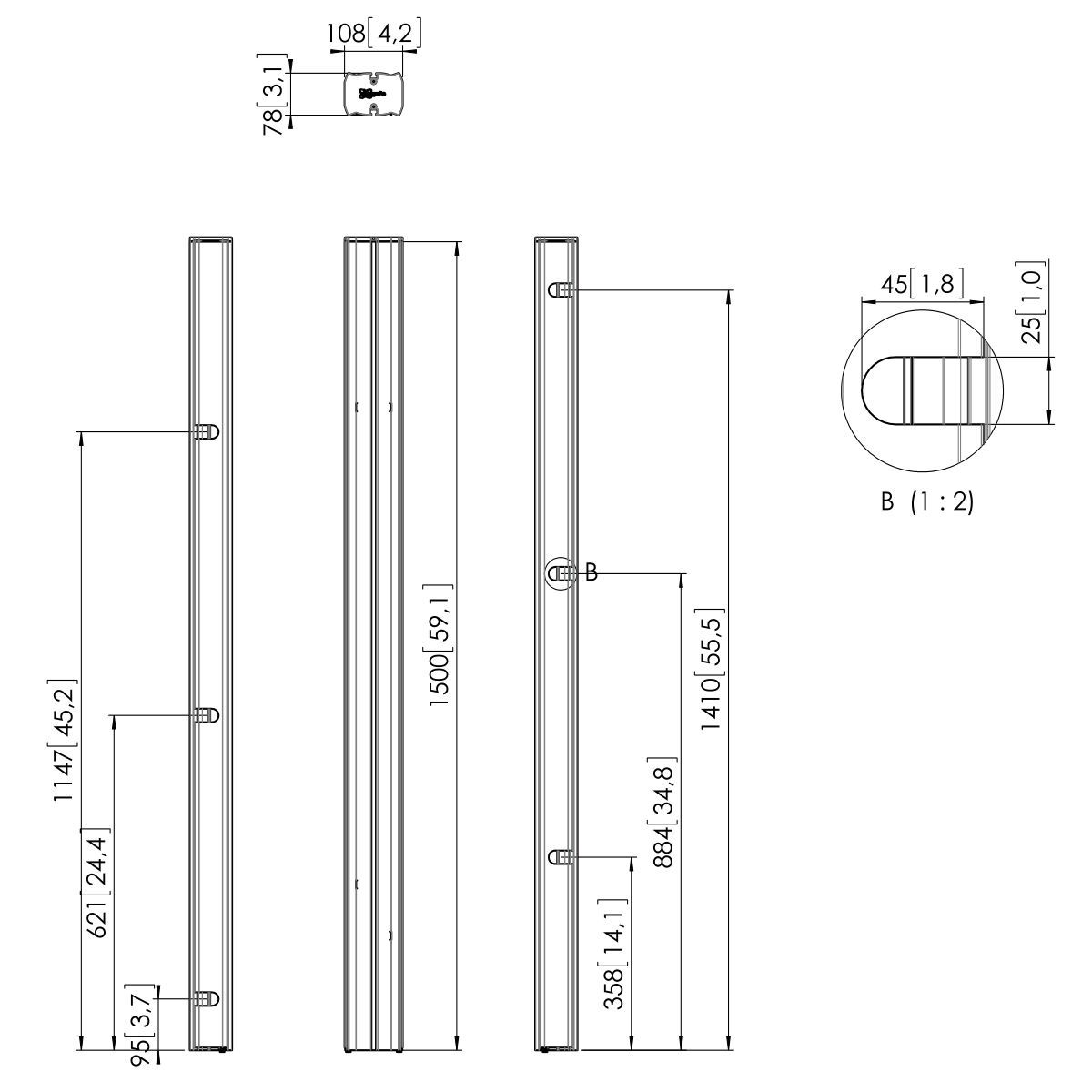 Vogel's PUC 2715B Pole - Dimensions