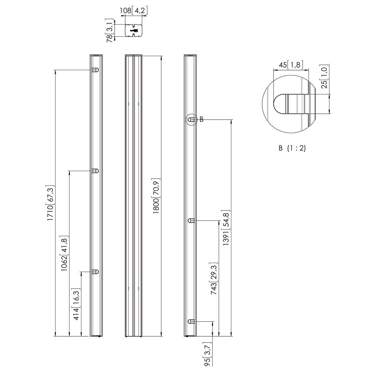 Vogel's PUC 2718B Tube - Dimensions