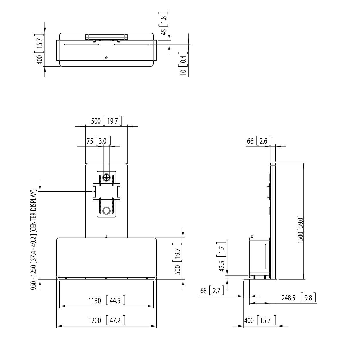 Vogel's PVF 4112W Videoconferencing Furniture - Dimensions