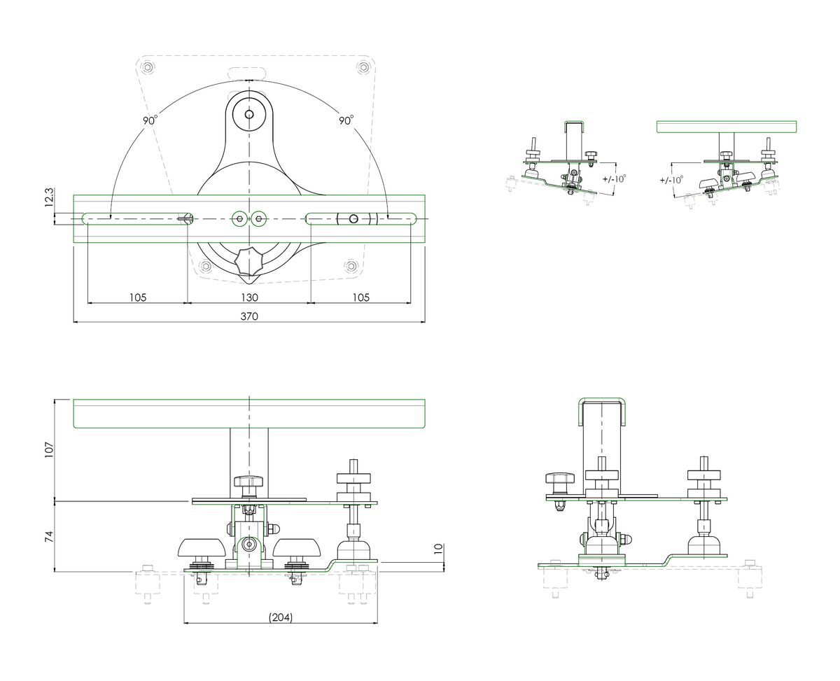 Vogel's S002.1650 Projector Fine Adjustment Dimensions