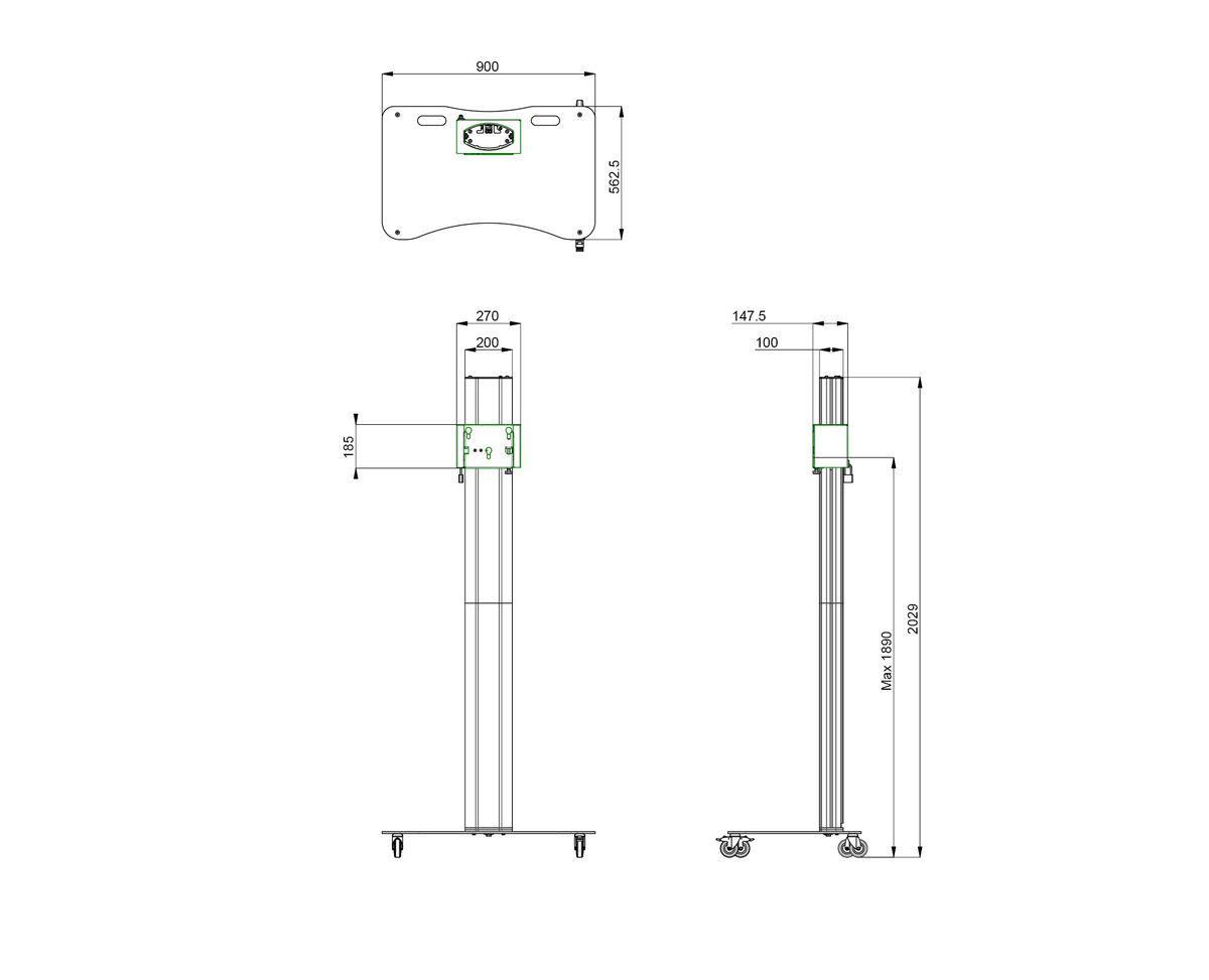 Vogel's S062.1500 Display Trolley, divisible, <65" Dimensions