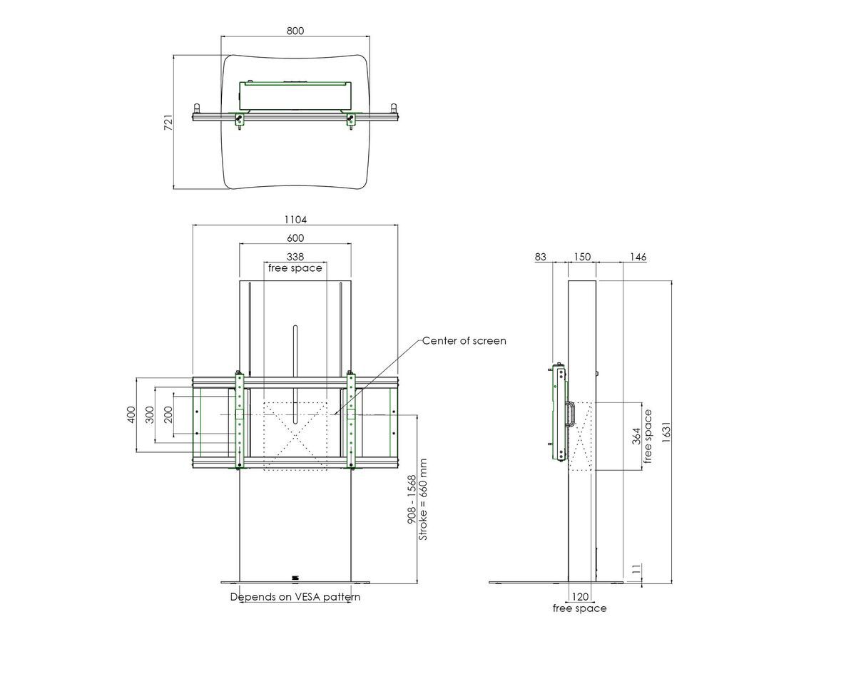Vogel's S062.2871 Trolley Business mit elektrischem Displayliftsystem Dimensions