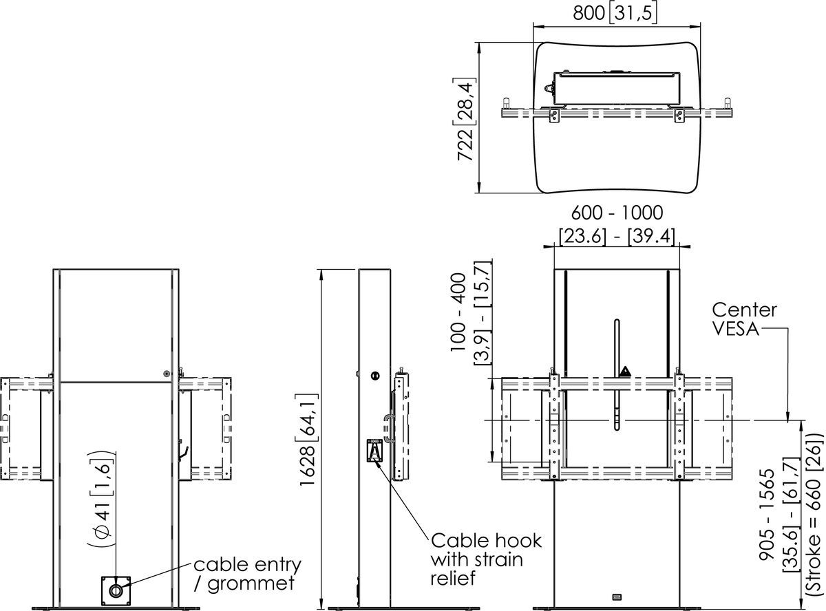 Vogel's S062.2873 Elektrischer Display-Bodenständer Business, ohne Schnittstelle Dimensions