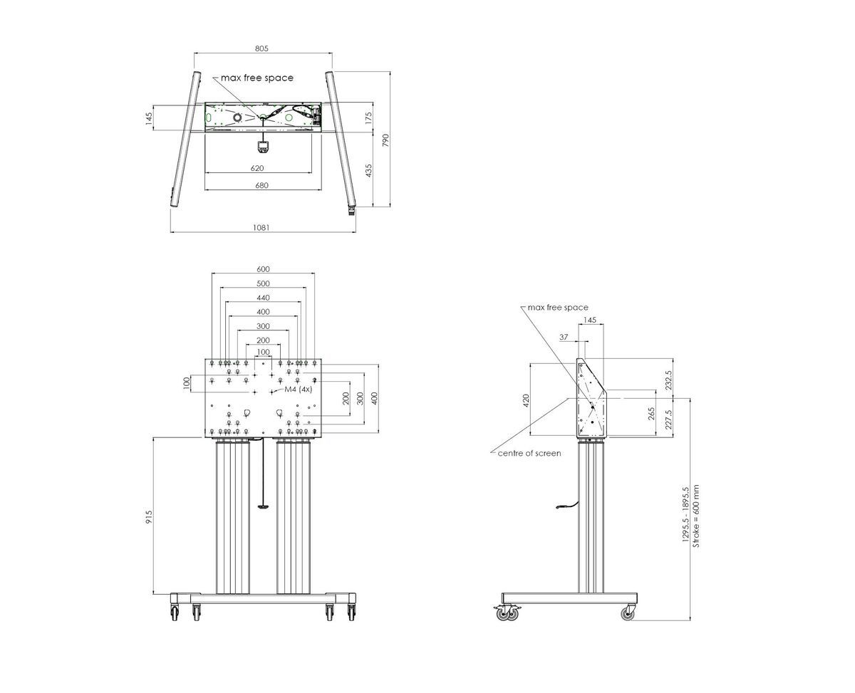 Vogel's S062.7105 Trolley mit elektrischem Displayliftsystem Dimensions
