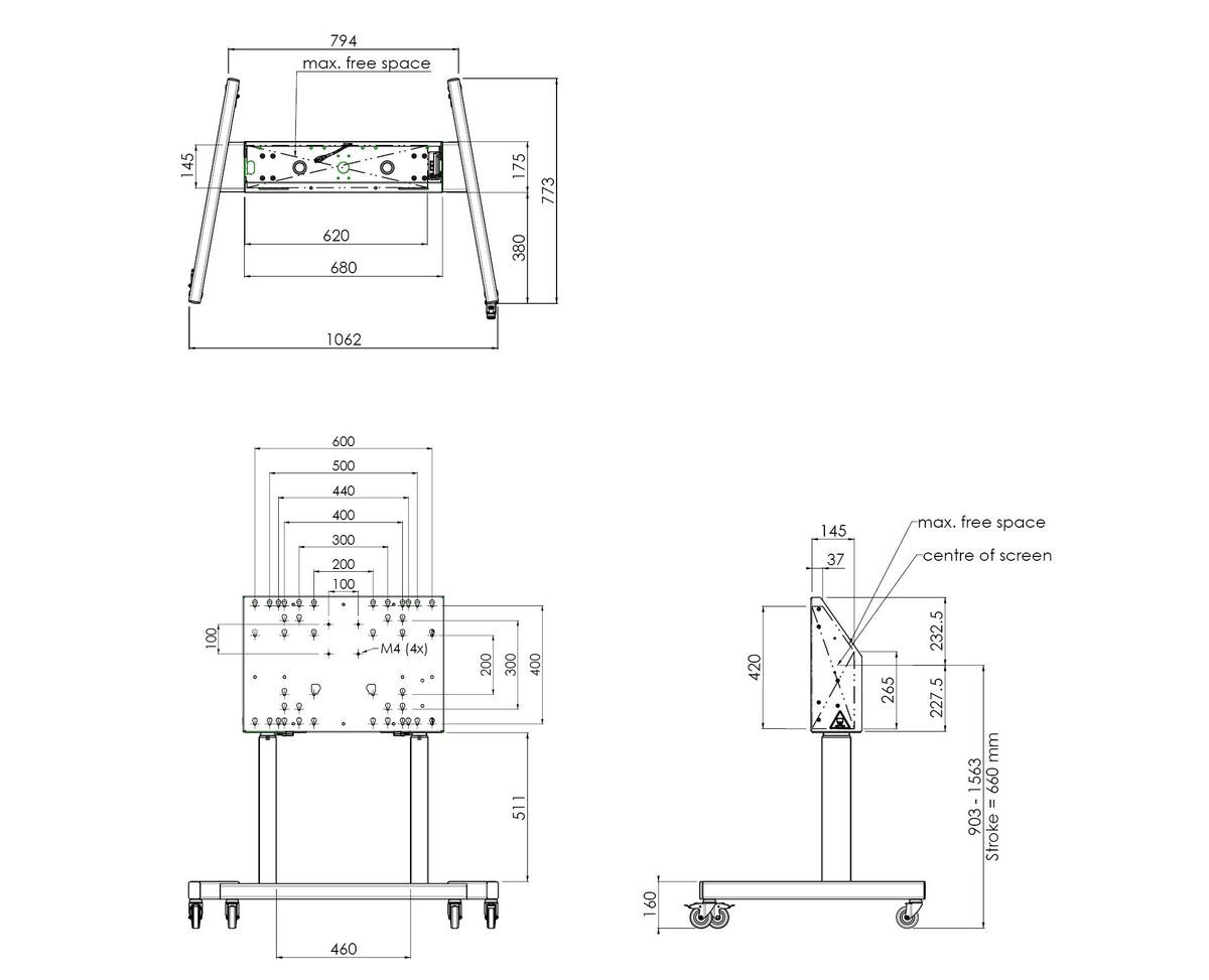 Vogel's S062.7205 Motorized Display Lift Trolley Dimensions