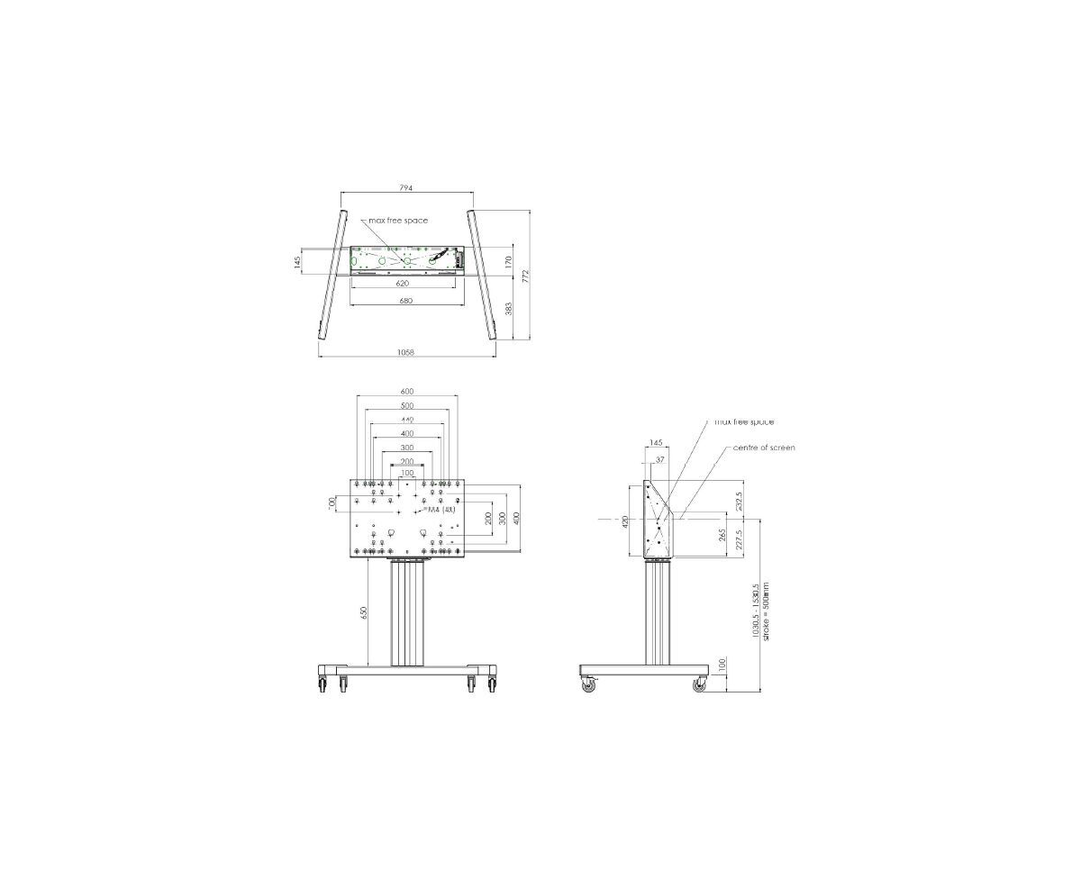 Vogel's S062.7275 Trolley mit elektrischem Displayliftsystem Dimensions