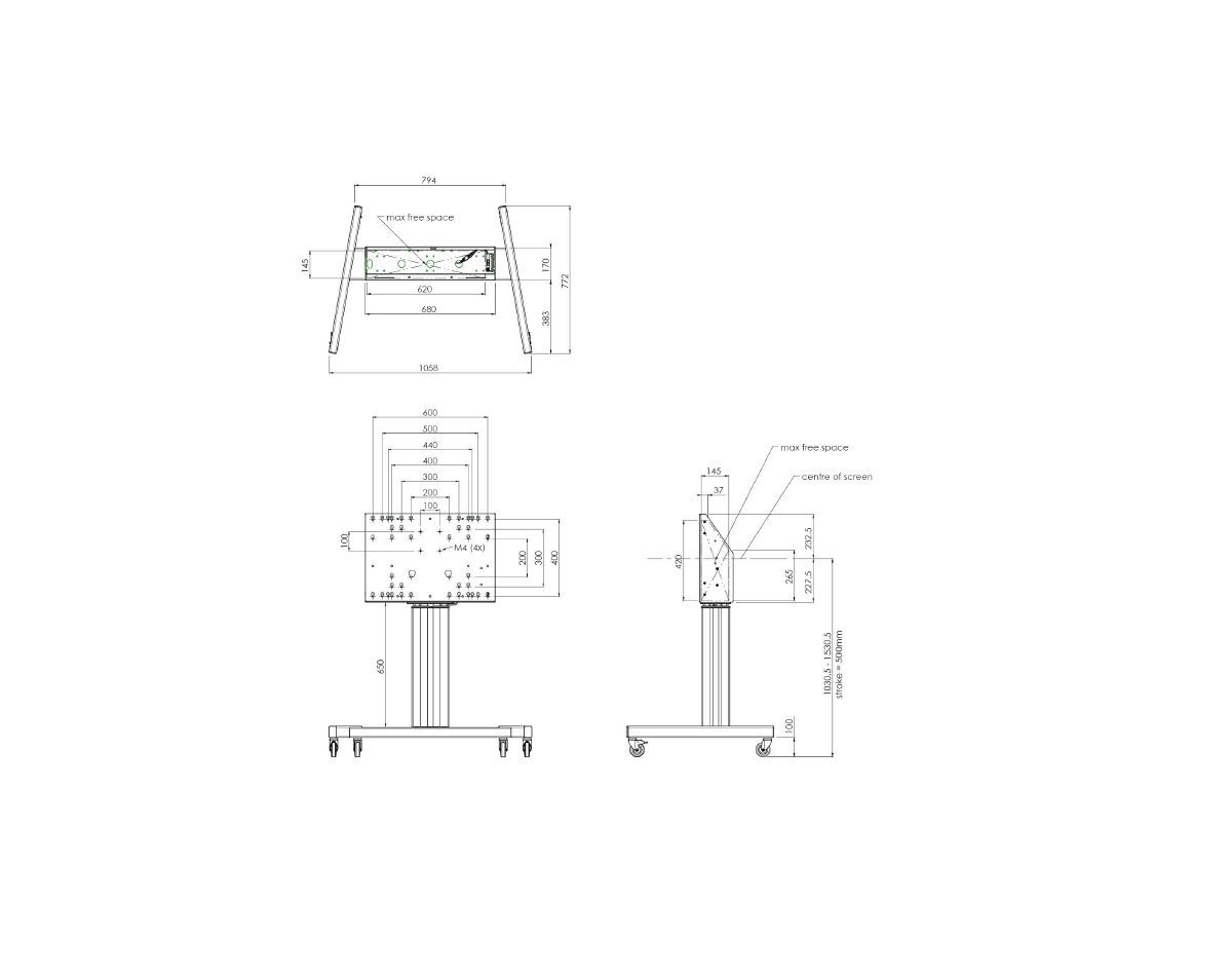 Vogel's S062.7295 trolley con elevador de pantalla eléctrico Dimensions