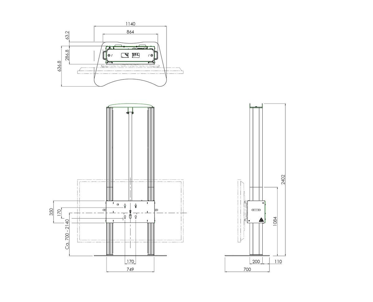 Vogel's S062.7300-98 Bildschirm Hebesystem, 98 Zoll Dimensions