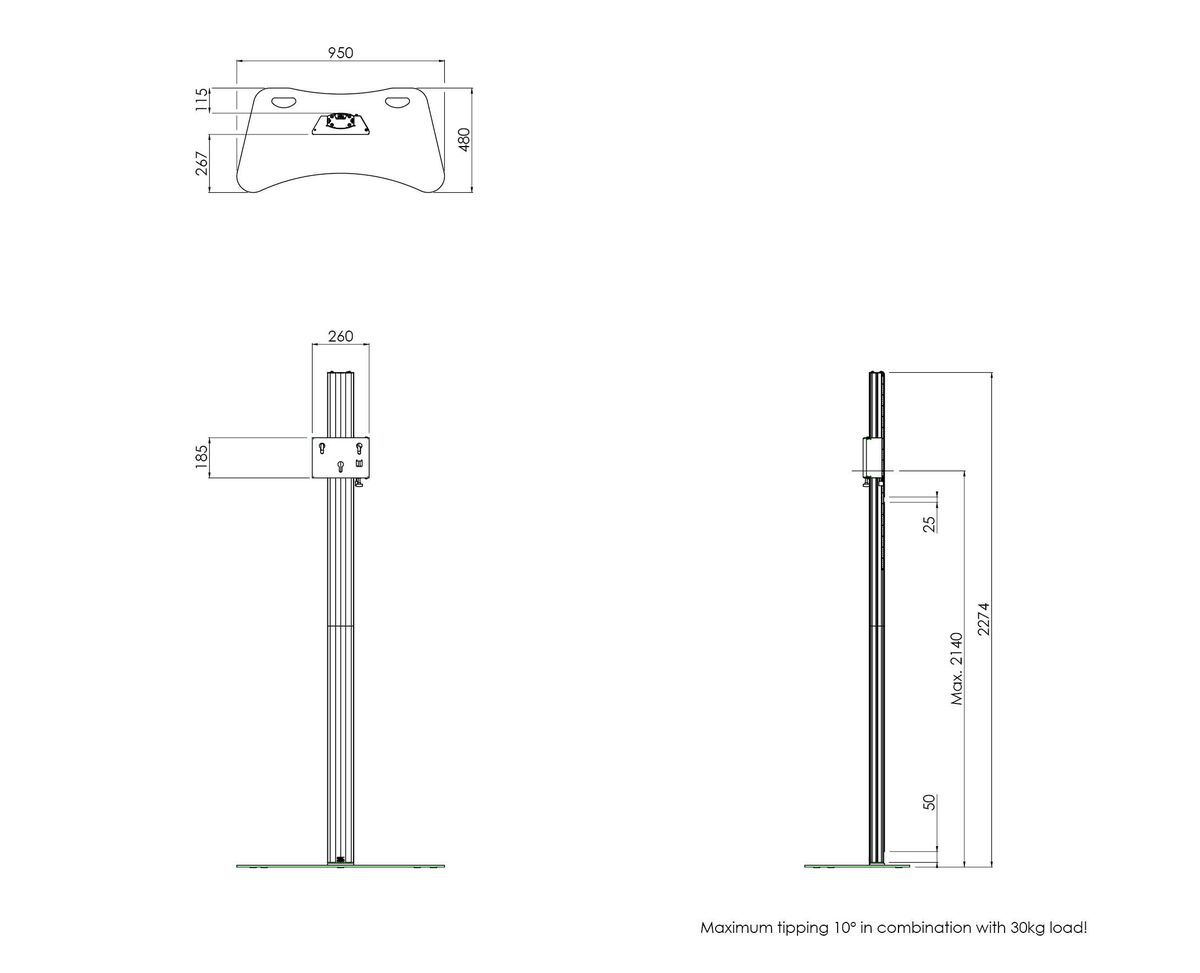 Vogel's S062.8050-225 Display Floor Stand, divisible Dimensions