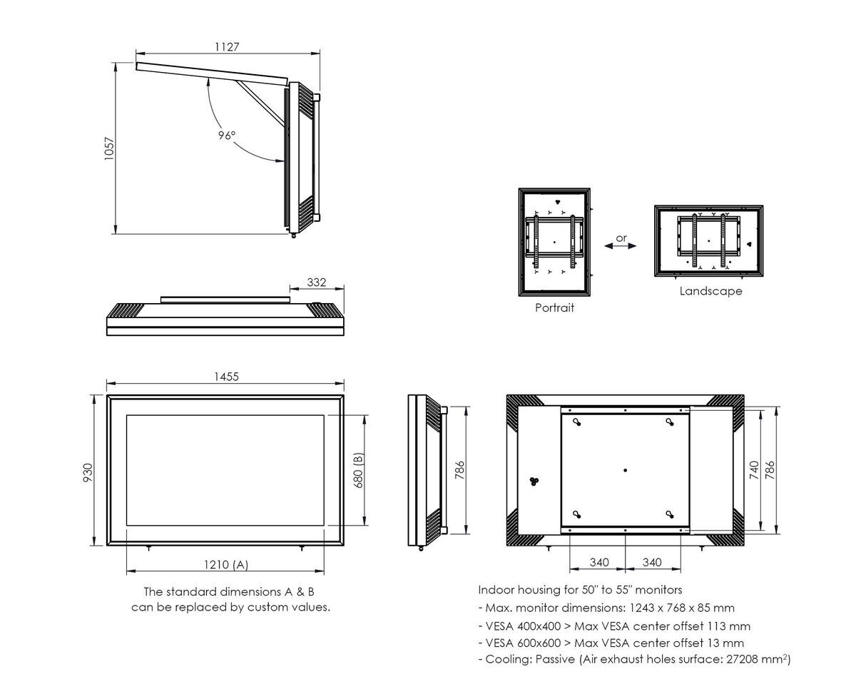 Vogel's S092.1500.2 Boîtier d'intérieur pour écran, 50-55" Dimensions