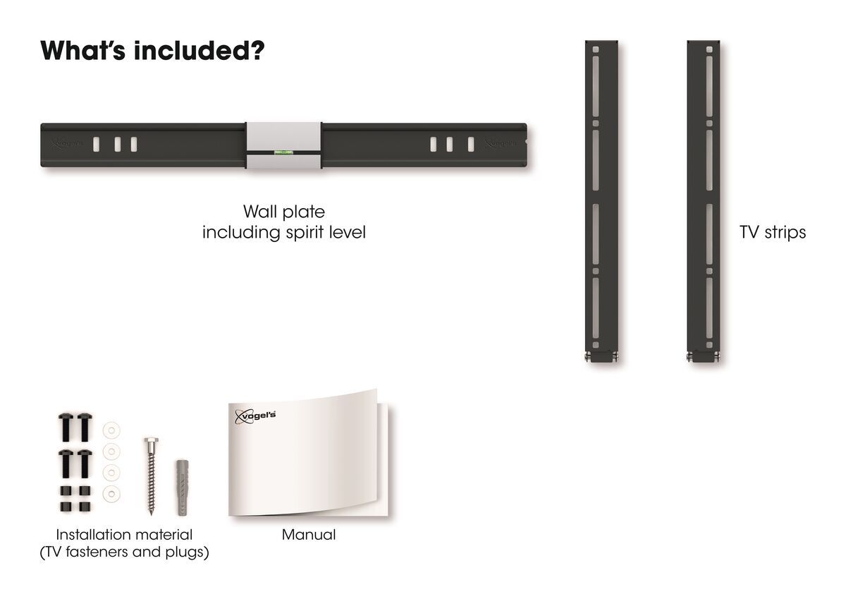 Vogel's THIN 505 ExtraThin Fixed TV Wall Mount - Suitable for 40 up to 65 inch TVs up to 40 kg - What's in the box