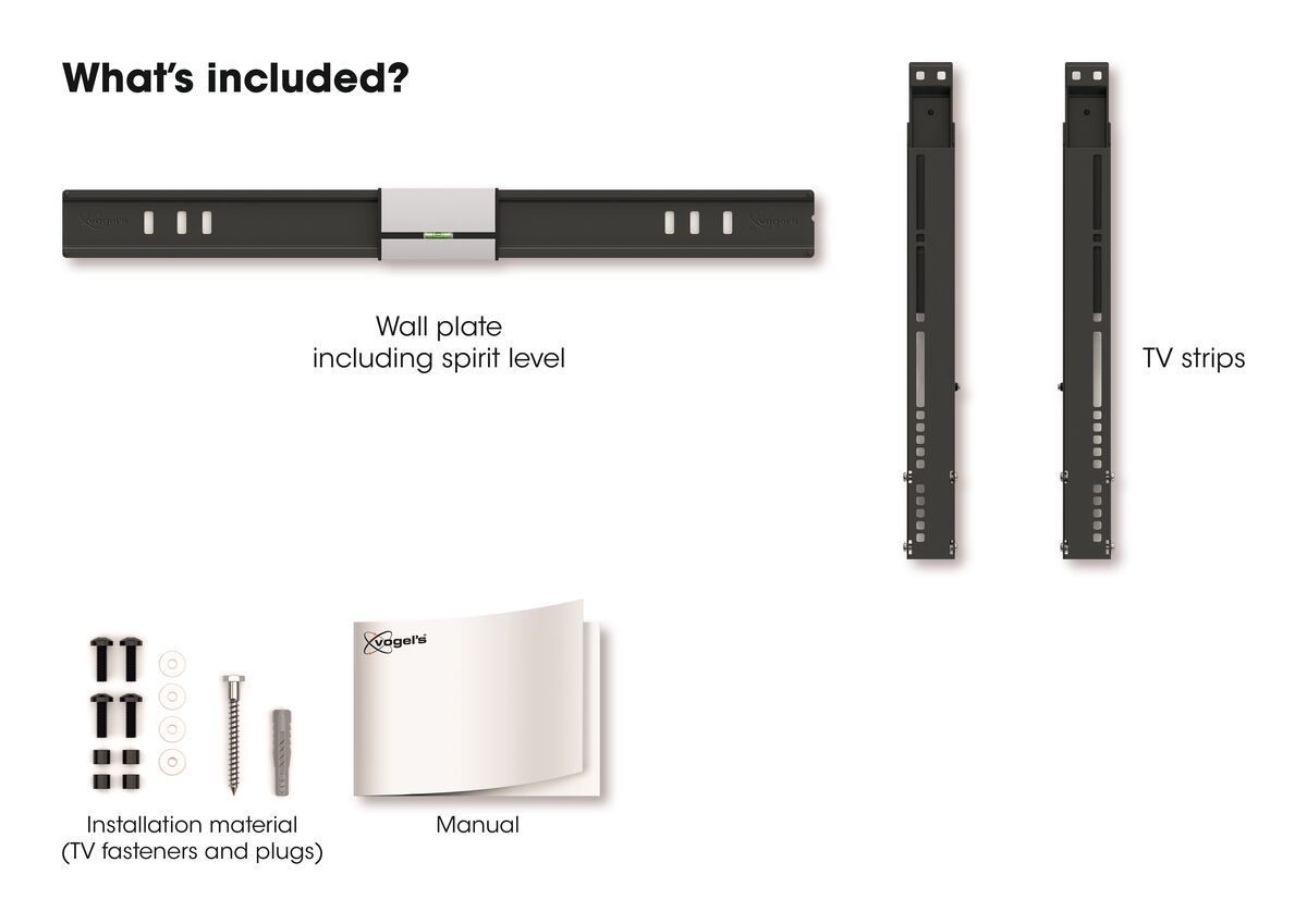 Vogel's THIN 515 ExtraThin Tilting TV Wall Mount - Suitable for 40 up to 65 inch TVs up to Tilt up to 15° - What's in the box