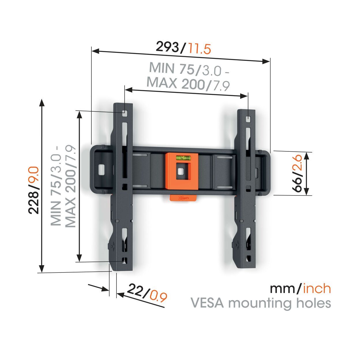 Vogel's TVM 1205 Fixed TV Wall Mount - Suitable for 19 up to 50 inch TVs - Dimensions