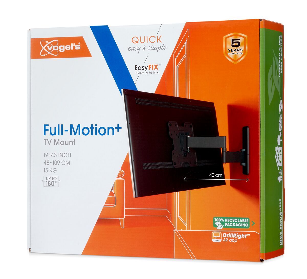 Vogel's TVM 1245 Full-Motion TV Wall Mount - Suitable for 19 up to 43 inch TVs - Full motion (up to 180°) swivel - Tilt up to 15° - Packaging