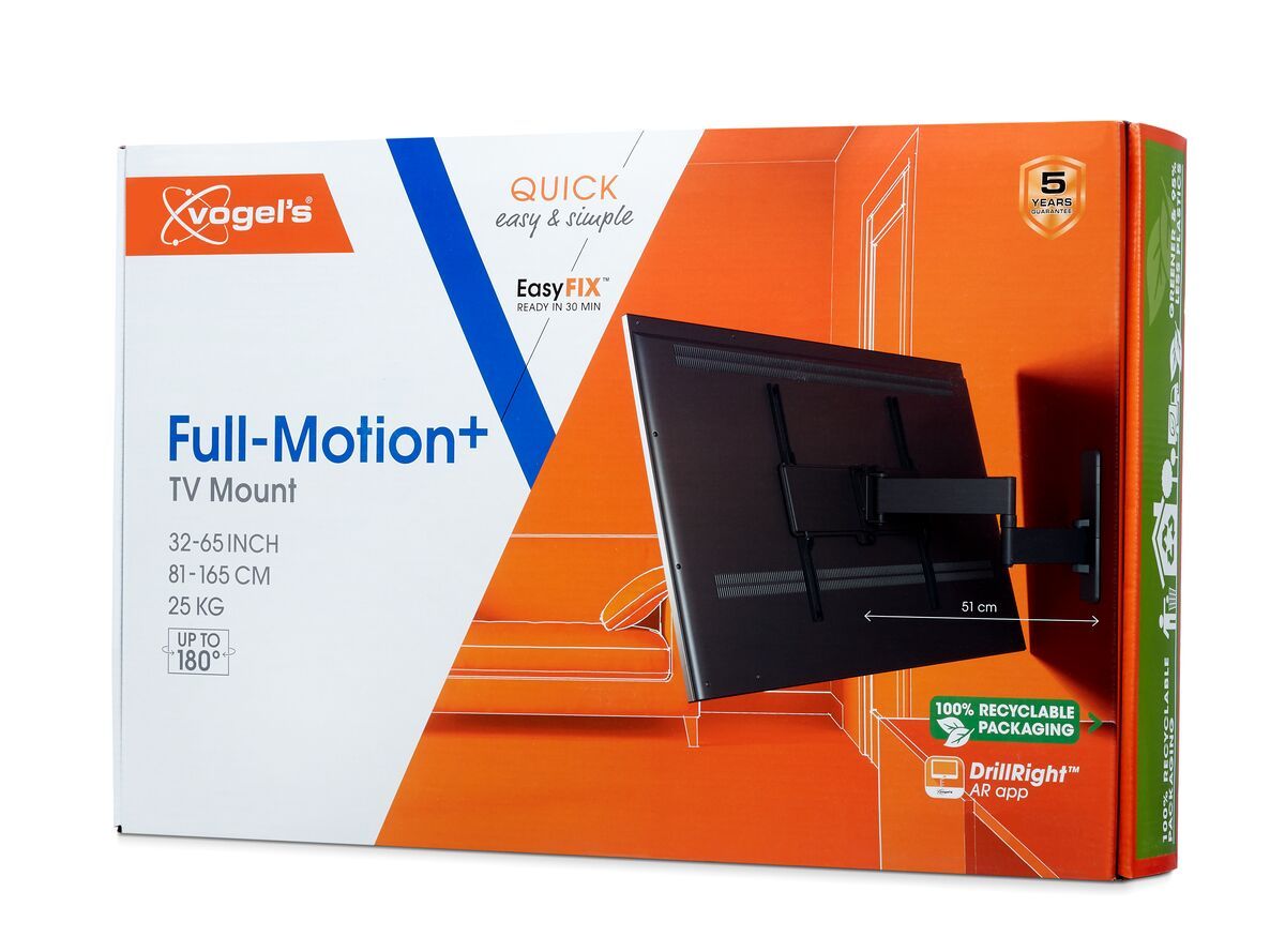 Vogel's TVM 1445 Full-Motion TV Wall Mount - Suitable for 32 up to 65 inch TVs - Full motion (up to 180°) swivel - Tilt up to 15° - Pack shot 3D