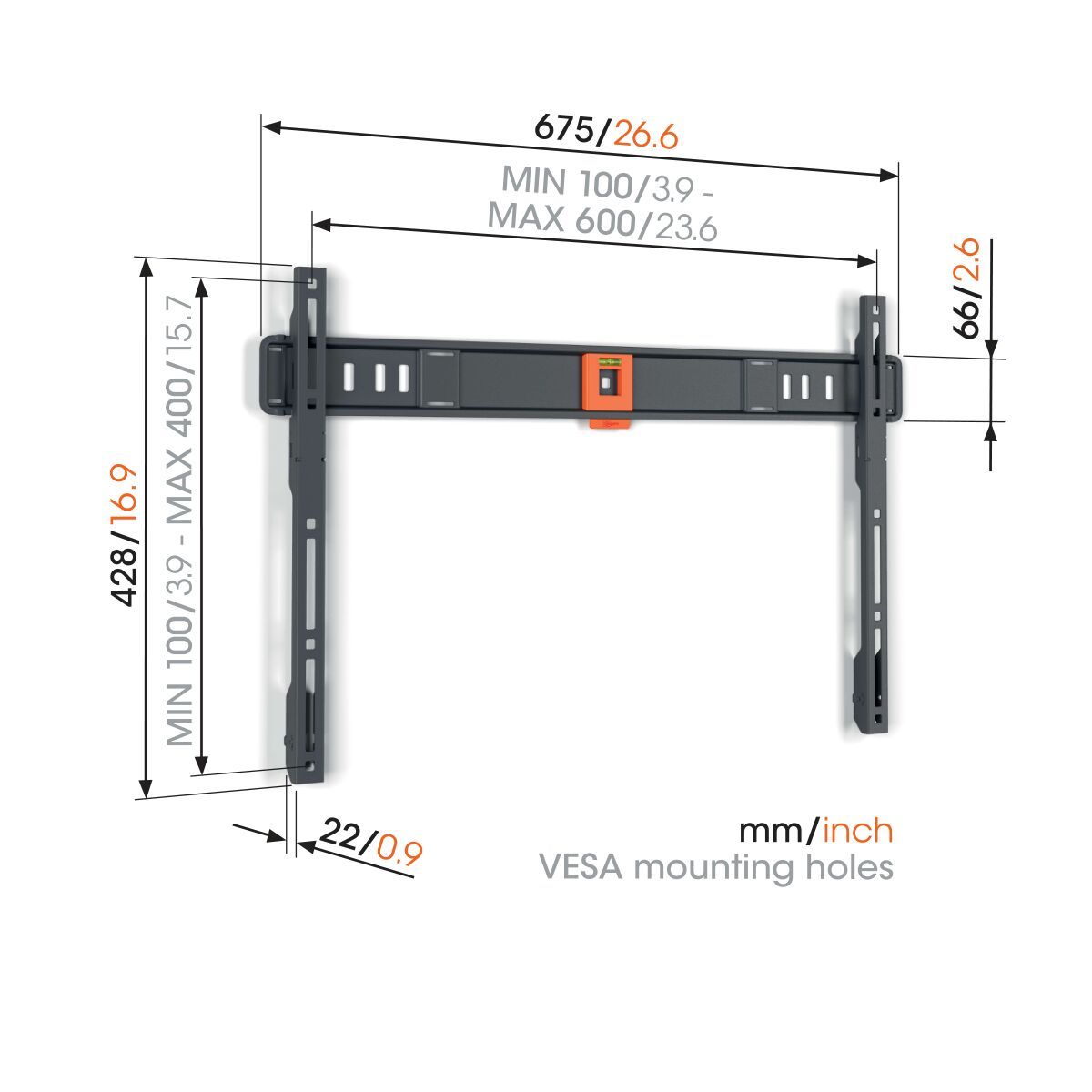 Vogel's TVM 1605 Fixed TV Wall Mount - Suitable for 40 up to 100 inch TVs - Dimensions