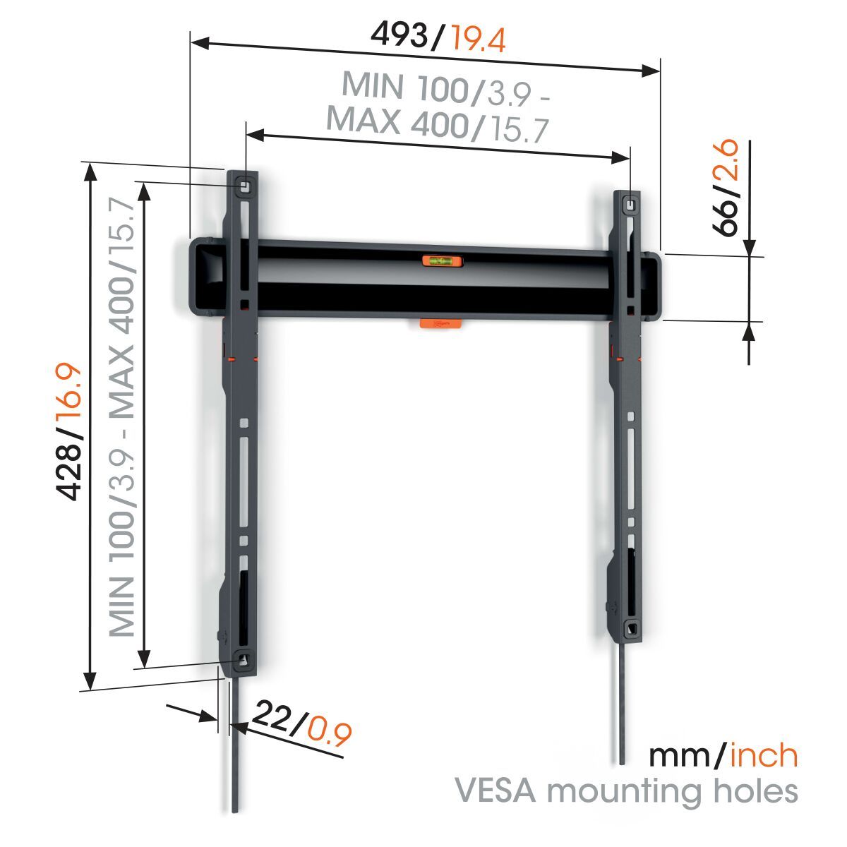 Vogel's TVM 3405 Fixed TV Wall Mount - Suitable for 32 up to 77 inch TVs - Dimensions