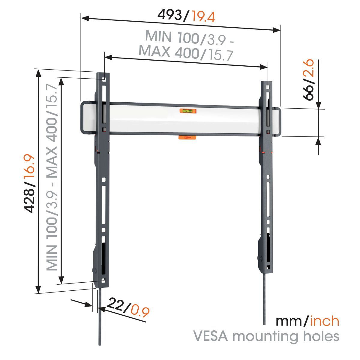 Vogel's TVM 3402 Support TV Fixe - Convient aux téléviseurs de 32 à 77 pouces - Dimensions
