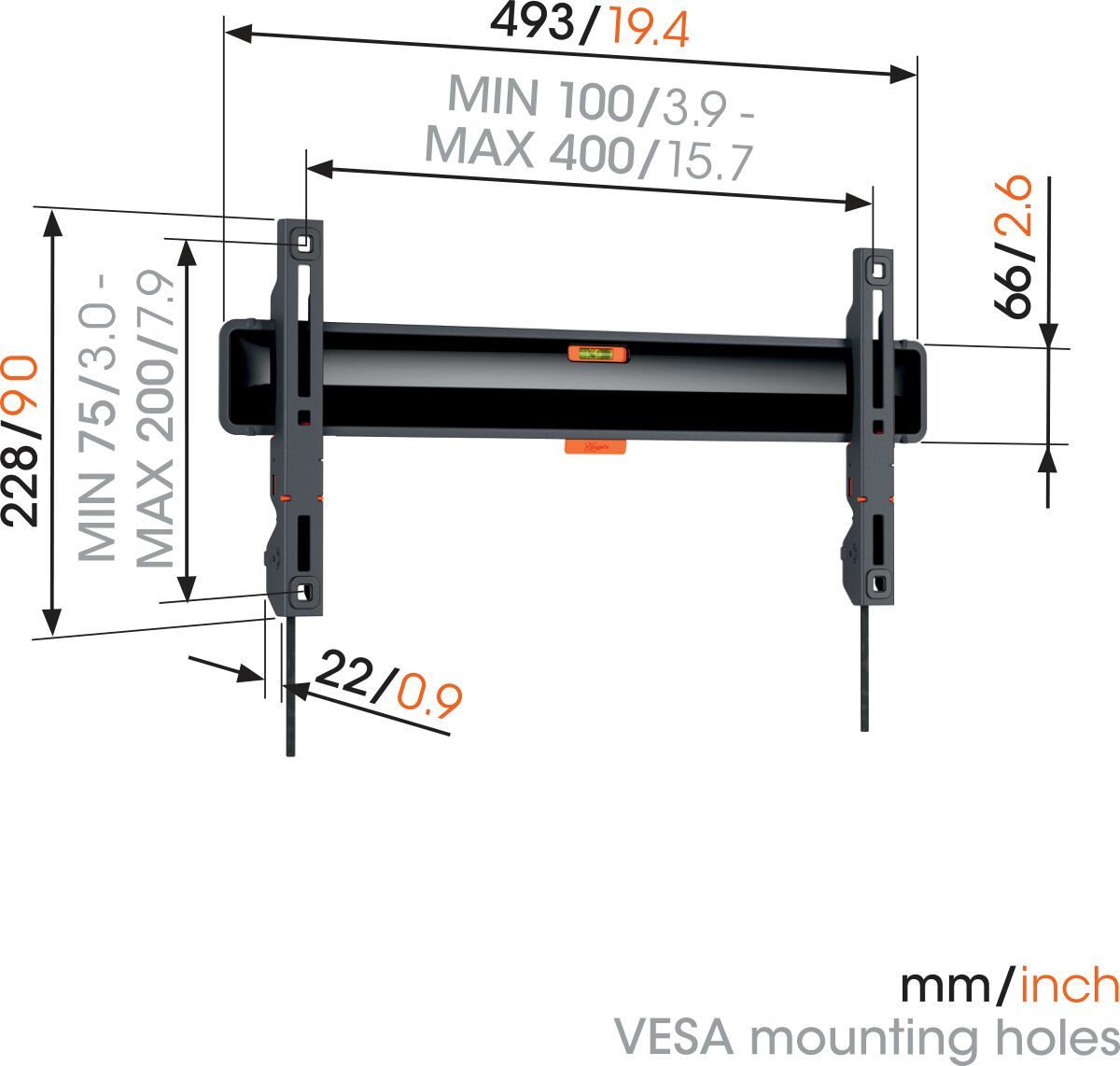 Vogel's TVM 3405 SP Fixed OLED TV Wall Mount - Suitable for 32 up to 77 inch TVs - Dimensions