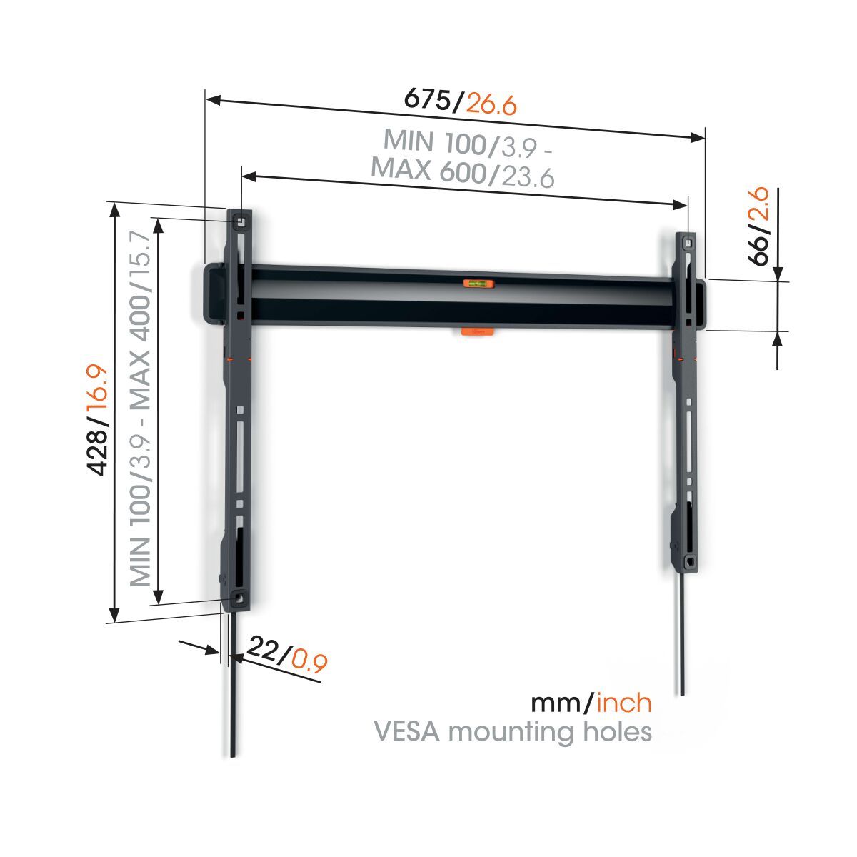 Vogel's TVM 3605 Fixed TV Wall Mount - Suitable for 40 up to 100 inch TVs - Dimensions