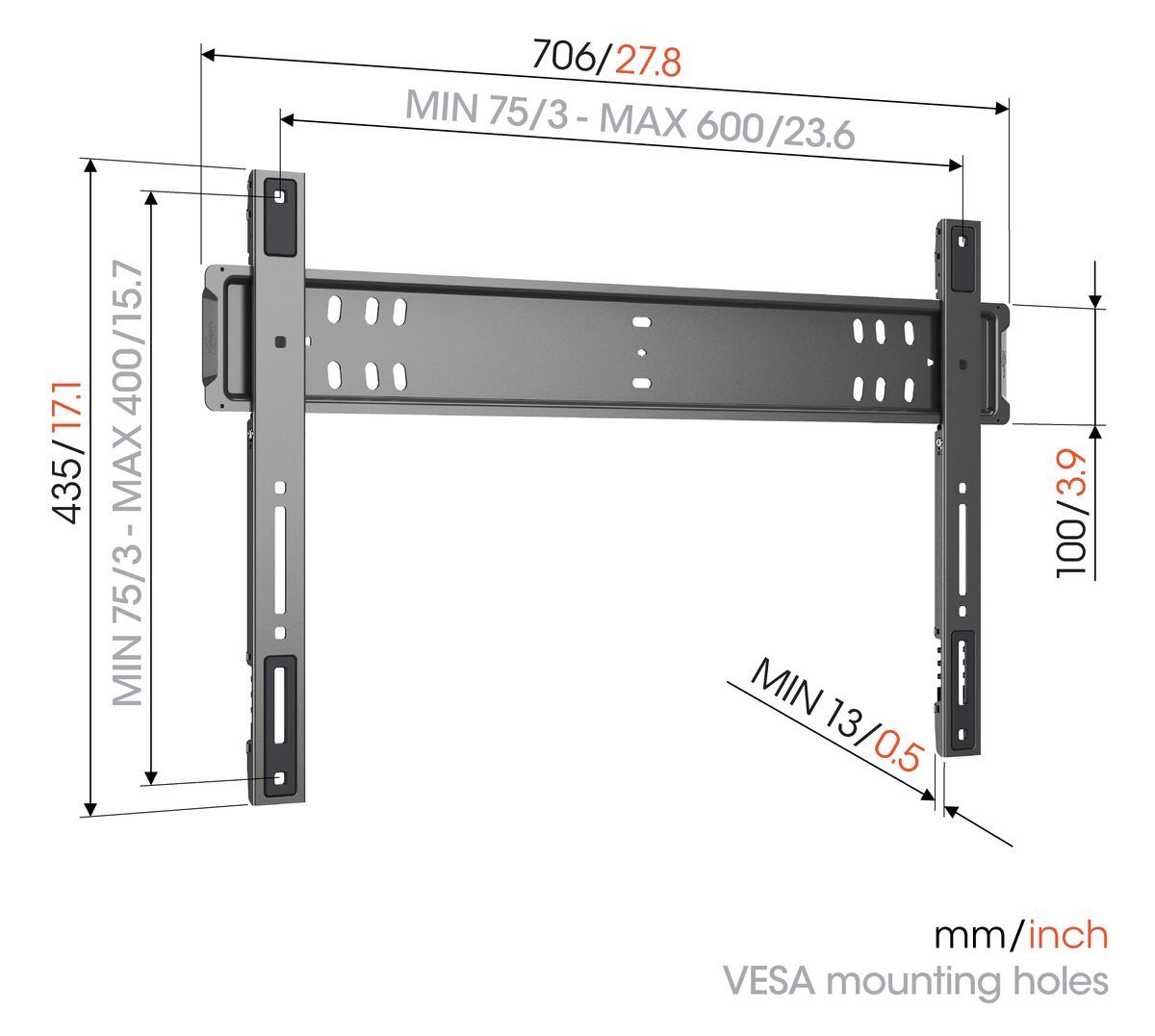 Vogel's TVM 5705 Support TV Fixe - Convient aux téléviseurs de 40 à 110 pouces - Dimensions